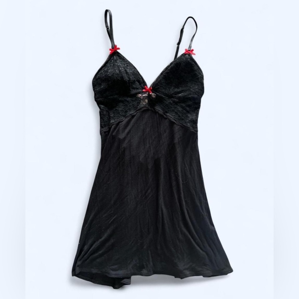 La Senza Black Lace Bow Nightgown Lingerie Sleep Dress Medium